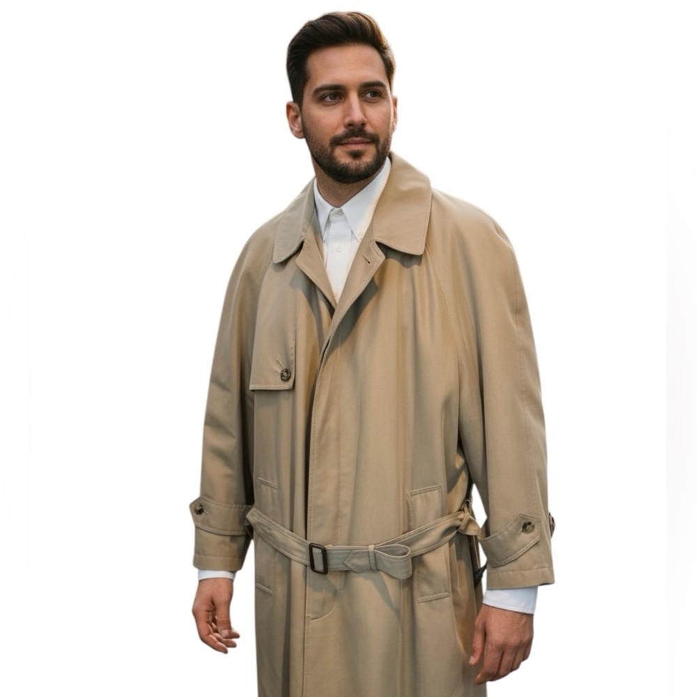 Vintage Bill Blass Trench Coat 44R Khaki Removable Liner 1990s